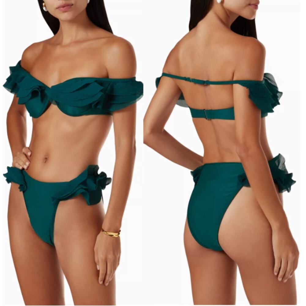 NWT Andrea Iyamah Salama High Rise Ruffle Bikini Bottom Green Women's XXL Swim